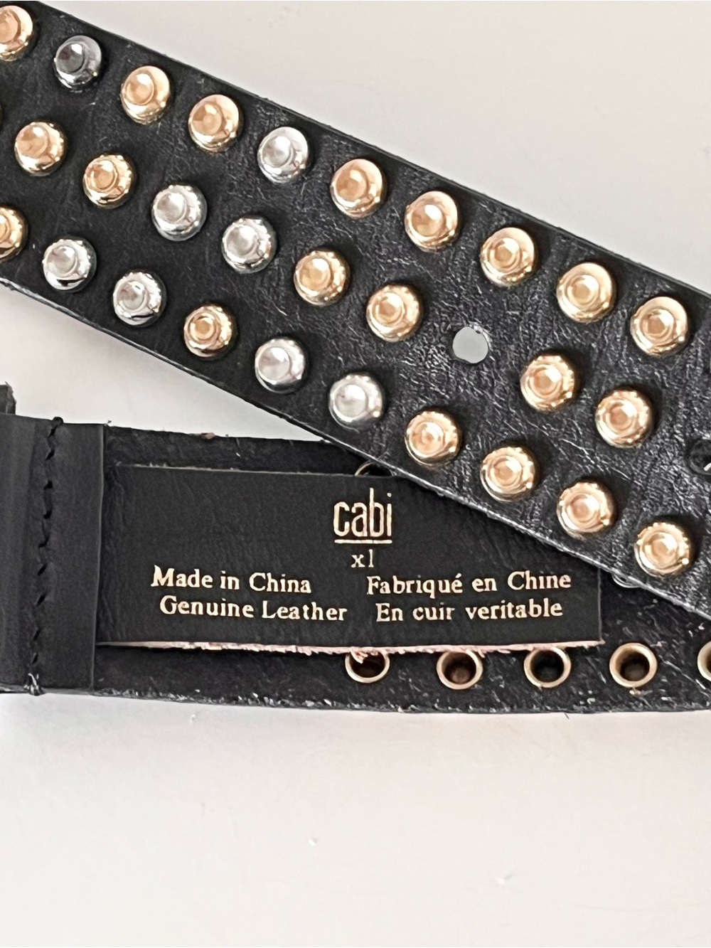 PRISTINE CAbi Studded Leather Belt Black & Sparkle Mixed Metal Studs XL - Picture 14 of 16
